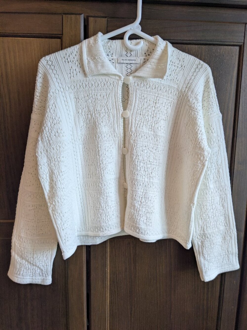 Club Monaco Textured Knit Button‑Front Cardigan – White – Size M